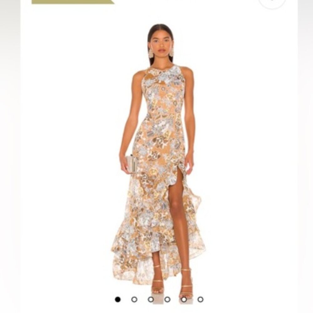 Floral High-Low Halter Evening Dress - Peach Floral